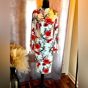 Modely Plus Floral Print Mock Neck Bodycon Dress